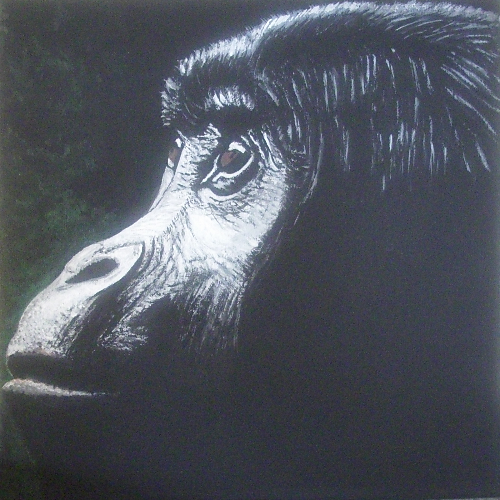 Gorilla im Nebel - 0,20 x 0,20 m - Acryl auf Leinwand